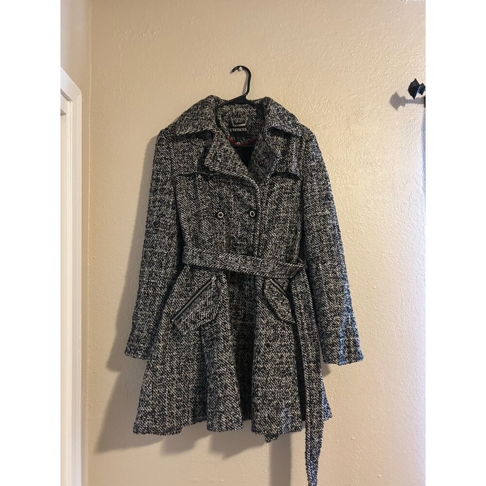 Express Tweed Belted Mid-Length Coat
